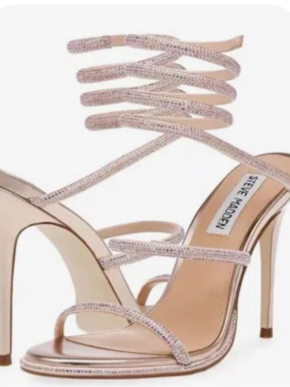 Steve Madden Rhinestone Spiral Ankle Strap Heels Gold Stilettos Size 7M